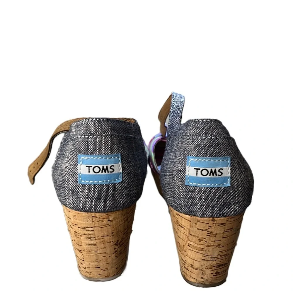 TOMS Blue Denim Cork Wedges Size 10